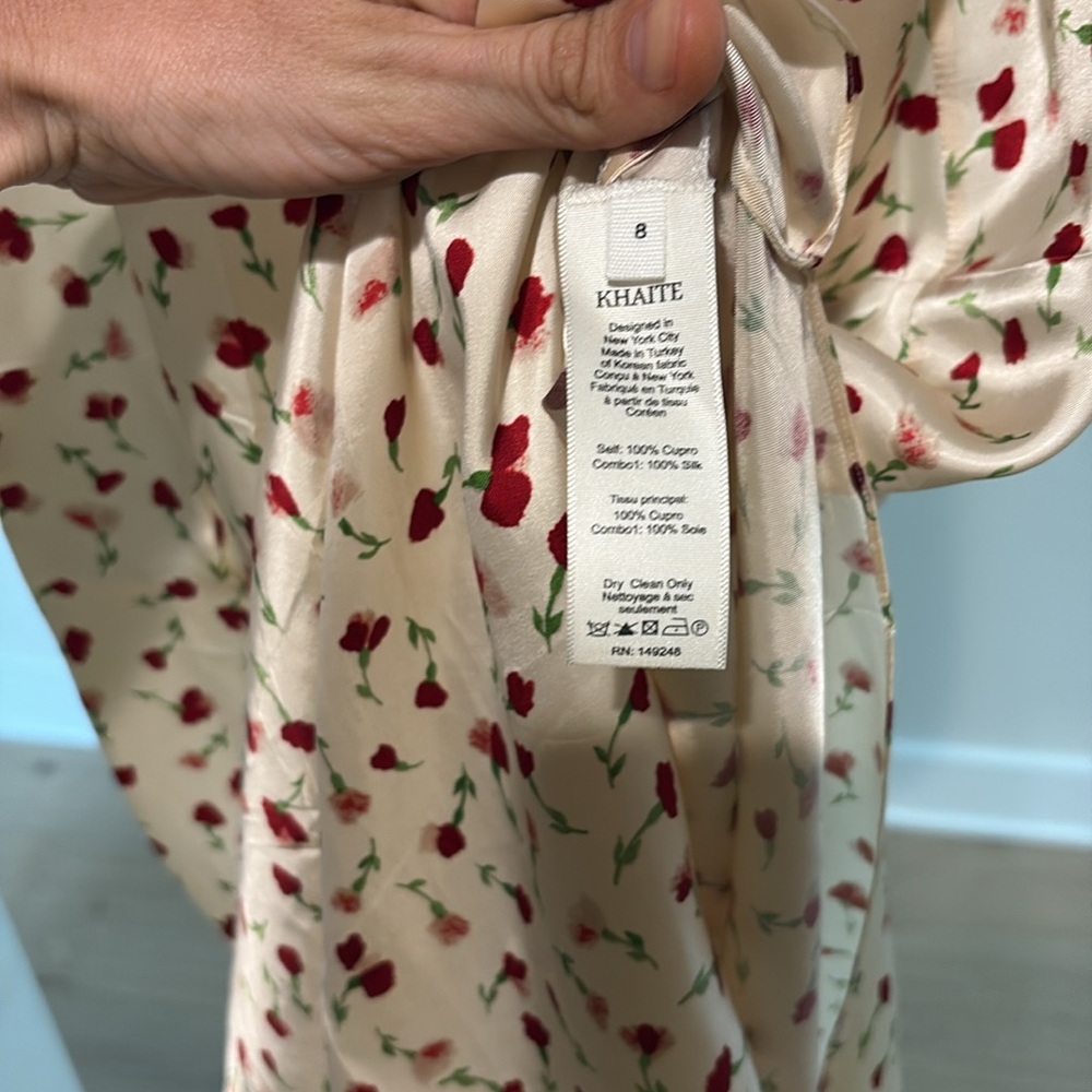 KHAITE Cream Slip Dress with Red Floral Print - Picture 8 of 10